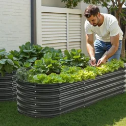 Plantningsbænke^Metal Hævet Haveseng, 6,56x1,96x1,4 Fod, Galvaniseret Plantekasse, Mørkegrå, Holdbar, Vejrbestandig, Ideel til Haveindretning