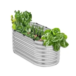 Plantningsbænke^Metal Hævet Haveseng, 4x2x2 Fod, Galvaniseret Plantekasse, Holdbar, Velegnet til Udendørs Brug, Sølvfinish