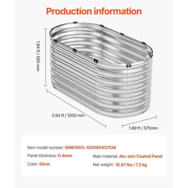 Plantningsbænke^Metal Hævet Haveseng, 4x2x2 Fod, Galvaniseret Plantekasse, Holdbar, Velegnet til Udendørs Brug, Sølvfinish