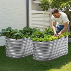 Plantningsbænke^Metal Hævet Haveseng, 4x2x2 Fod, Galvaniseret Plantekasse, Holdbar, Velegnet til Udendørs Brug, Sølvfinish