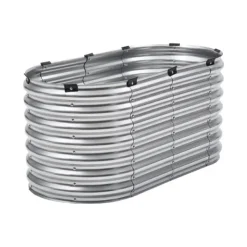 Plantningsbænke^Metal Hævet Haveseng, 4x2x2 Fod, Galvaniseret Plantekasse, Holdbar, Velegnet til Udendørs Brug, Sølvfinish