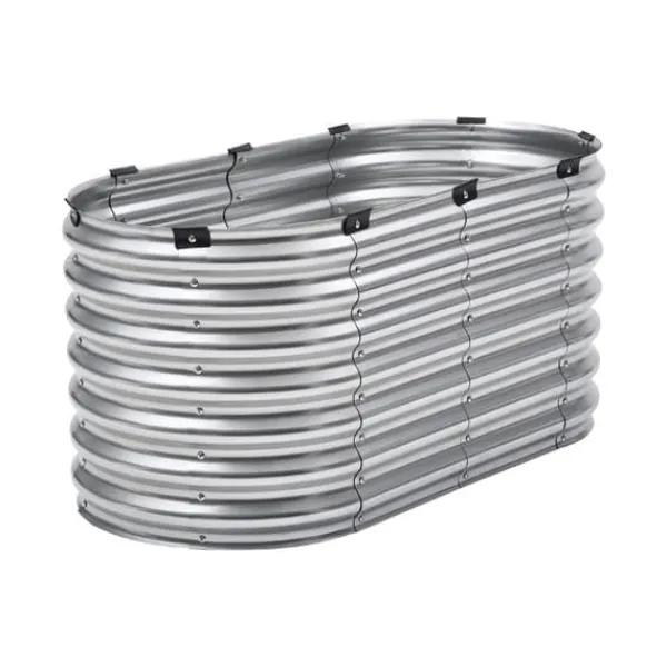Plantningsbænke^Metal Hævet Haveseng, 4x2x2 Fod, Galvaniseret Plantekasse, Holdbar, Velegnet til Udendørs Brug, Sølvfinish