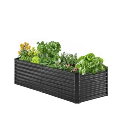 Plantningsbænke^Metal Hævet Haveseng 6x3x2ft, Galvaniseret Plantekasse, Mørkegrå, Holdbar og Vandafvisende, Ideel til Udendørs Brug
