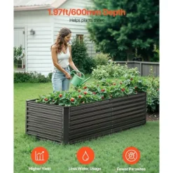 Plantningsbænke^Metal Hævet Haveseng 6x3x2ft, Galvaniseret Plantekasse, Mørkegrå, Holdbar og Vandafvisende, Ideel til Udendørs Brug
