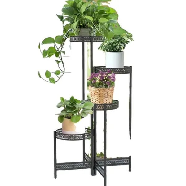 New Metal Plante Stativ, Foldbar, Høj Blomsterpotte Holder, 4 TierBlack Krukker & Plantebeholdere
