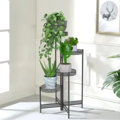 New Metal Plante Stativ, Foldbar, Høj Blomsterpotte Holder, 4 TierBlack Krukker & Plantebeholdere