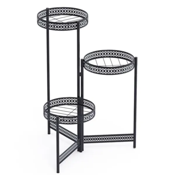New Metal Plante Stativ, Foldbar, Høj Blomsterpotte Holder, 4 TierBlack Krukker & Plantebeholdere