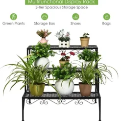 Plantestativer^Metal Plante Stativ, 70x60x60.5 cm, Sort