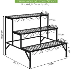 Plantestativer^Metal Plante Stativ, 70x60x60.5 cm, Sort