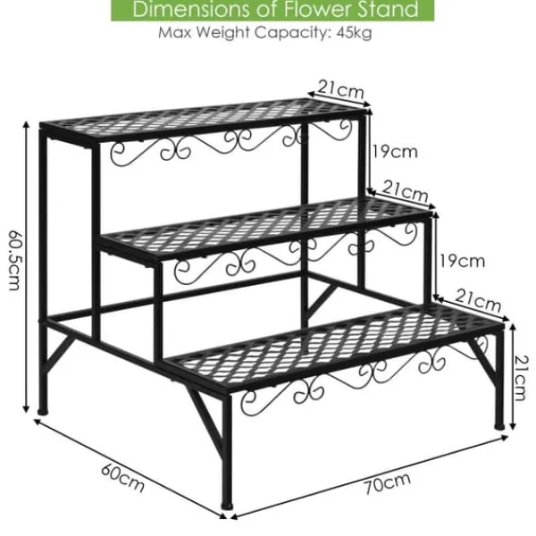 Plantestativer^Metal Plante Stativ, 70x60x60.5 cm, Sort