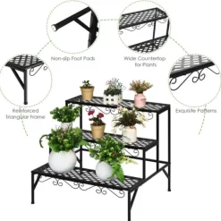 Plantestativer^Metal Plante Stativ, 70x60x60.5 cm, Sort
