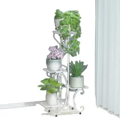 Plantestativer^Metal Planteholder, 4 Niveauer, Holdbar Konstruktion, Ideel til Indendørs og Udendørs Brug,HVID