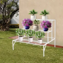 Krukker & Plantebeholdere^Metal Planteholder, 3-Niveau Design, Holdbar Konstruktion,HVID
