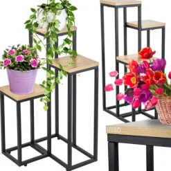 Discount Metal stående blomsterstativ til blomster og planter, 3-etagers hylde, loft 68 Plantestativer