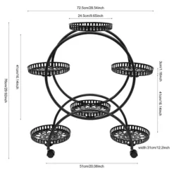 Plantestativer^Metalplantekasse, Seks-niveau System, Universelle Hjul,sort