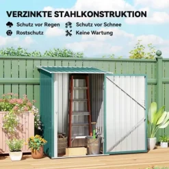 Hot Metalredskabsskur med skråtag, låsbar dør, til udendørs brug, 100x103x160 cm, Grøn Skure, Garager & Carports