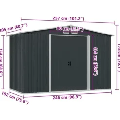 Skure, Garager & Carports^Metalskur til haven - Opbevaring af værktøj | Størrelse: 257x205x178 cm | Farve: Antracitgrå