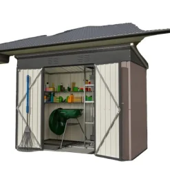 Skure, Garager & Carports^Metalværktøjsskur, 8x4 FT, Vejrbestandig Konstruktion, Skråtag Design, Ventilationssystem, Låselige Døre