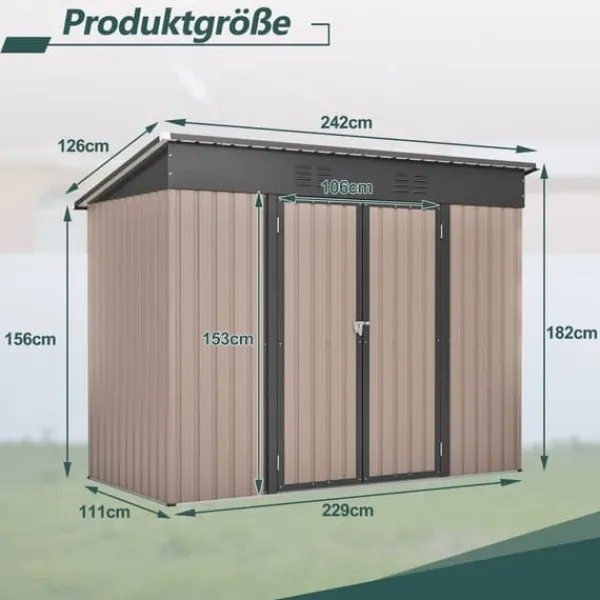 Skure, Garager & Carports^Metalværktøjsskur, 8x4 FT, Vejrbestandig Konstruktion, Skråtag Design, Ventilationssystem, Låselige Døre