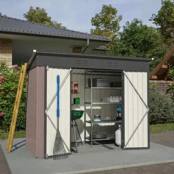 Skure, Garager & Carports^Metalværktøjsskur, 8x4 FT, Vejrbestandig Konstruktion, Skråtag Design, Ventilationssystem, Låselige Døre