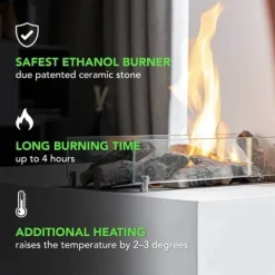 Hot Milano bioethanol tunnel pejs - Beton udseende - Fritstående - Dekorativ pejs - 2 KW varme Pejse