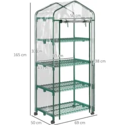 Mini drivhus 69×50×165 cm – 4 hylder, gennemsigtigt Drivhus