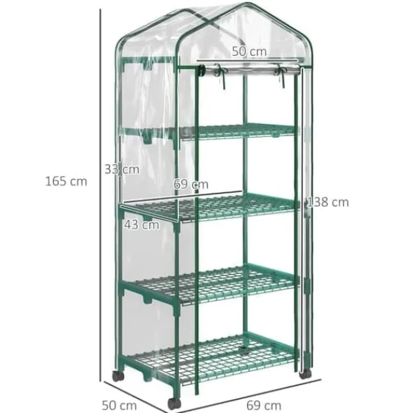 Mini drivhus 69×50×165 cm – 4 hylder, gennemsigtigt Drivhus