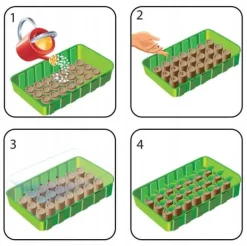 Outlet Mini drivhus + kokosnøddeskiver 54x15x11cm 20 huller Kit Til Plante- & Urtedyrkning