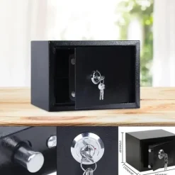 Pengeskabe^Mini Safe, 4,6 Liters Kapacitet, Mekanisk Lås, 3 Nøgler Inkluderet, Holdbart Q235 Stål, Vægmonterbar