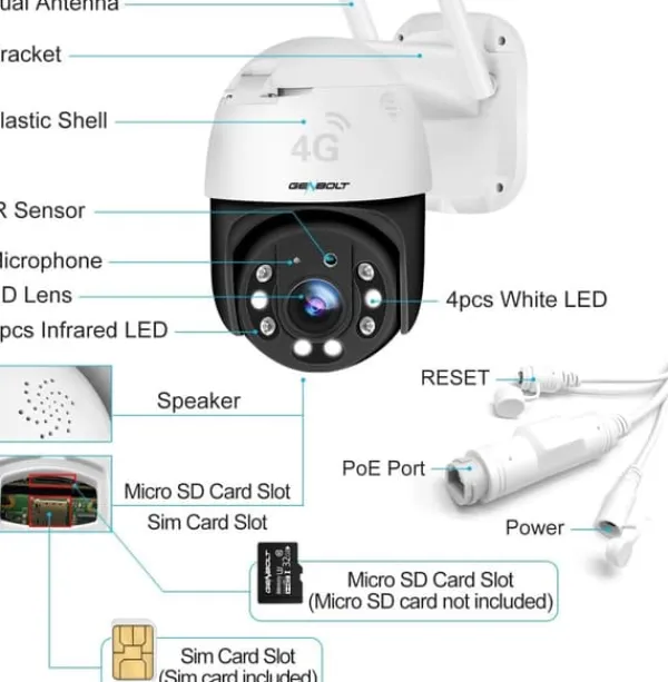 Clearance Mobil Sikkerhedskamera, 2 MP Opløsning, 25FPS Billedfrekvens, 3.6mm Linse, IP66 Vandtæt Vurdering, 4G Forbindelse Sikkerhedsmonitorer & Videokameraer