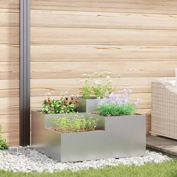 New Moderne blomsterkrukke i galvaniseret stål - Rektangulær | Størrelse: 80x80x48 cm | Farve: Sølv Plantningsbænke