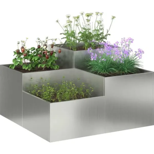 Plantningsbænke^Moderne Blomsterkrukke i Galvaniseret Stål - Rektangulær | Størrelse: 100x100x48 cm | Farve: Sølv