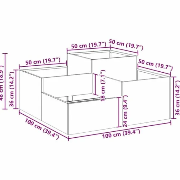 Plantningsbænke^Moderne Blomsterkrukke i Galvaniseret Stål - Rektangulær | Størrelse: 100x100x48 cm | Farve: Sølv