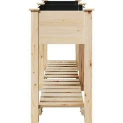 Plantningsbænke^Moderne blomsterkrukke i massiv fyrretræ med hylde | Størrelse: 161x43x76.5 cm | Farve: Beige
