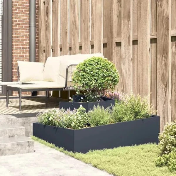 Outlet Moderne blomsterkrukke i stål - UV-resistent og holdbar | Størrelse: 100x100x50 cm | Farve: Antracit Krukker & Plantebeholdere