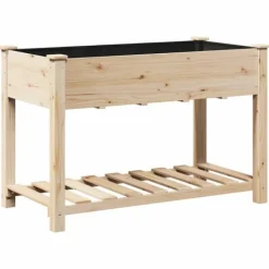 Plantningsbænke^Moderne Blomsterkrukke i Massivt Fyrretræ med Hylde | Farve: Beige | Størrelse: 115 x 59 x 76.5 cm