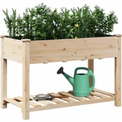 Plantningsbænke^Moderne Blomsterkrukke i Massivt Fyrretræ med Hylde | Farve: Beige | Størrelse: 115 x 59 x 76.5 cm