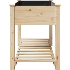 Plantningsbænke^Moderne Blomsterkrukke i Massivt Fyrretræ med Hylde | Farve: Beige | Størrelse: 115 x 59 x 76.5 cm