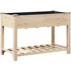 Plantningsbænke^Moderne Blomsterkrukke i Massivt Fyrretræ med Hylde | Farve: Beige | Størrelse: 115 x 59 x 76.5 cm