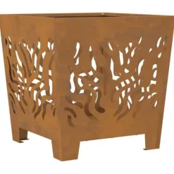 Pejse^Moderne bålsted i forvitret stål - Firkantet design | Størrelse: 40x40x40 cm | Farve: Brun