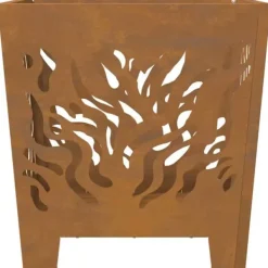 Pejse^Moderne bålsted i forvitret stål - Firkantet design | Størrelse: 40x40x40 cm | Farve: Brun