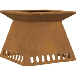 Moderne bålsted i forvitret stål - Firkantet design | Størrelse: 48x48x40 cm | Farve: Brun Pejse