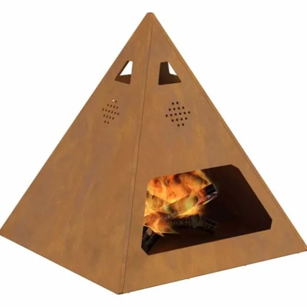 New Moderne bålsted i stål - Pyramideformet design | Størrelse: 50x50x51 cm | Farve: Brun Pejse
