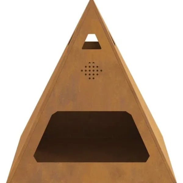 New Moderne bålsted i stål - Pyramideformet design | Størrelse: 50x50x51 cm | Farve: Brun Pejse