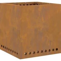 Best Moderne firkantet bålsted i forvitret stål | Størrelse: 48x48x50 cm | Farve: Brun Pejse