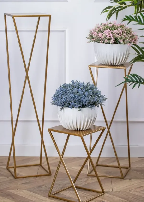 Plantestativer^Moderne guld stående blomsterstand 100cm
