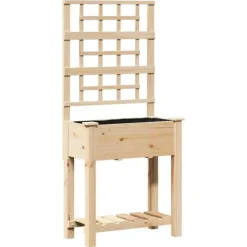 Plantningsbænke^Moderne havekasse med espalier og hylde - Rektangulær | Farve: Beige | Størrelse: 71x38x152 cm