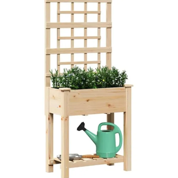 Plantningsbænke^Moderne havekasse med espalier og hylde - Rektangulær | Farve: Beige | Størrelse: 71x38x152 cm
