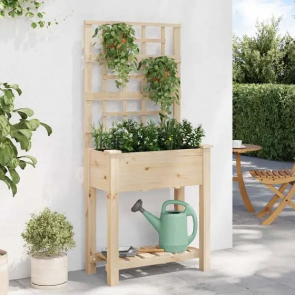 Plantningsbænke^Moderne havekasse med espalier og hylde - Rektangulær | Farve: Beige | Størrelse: 71x38x152 cm