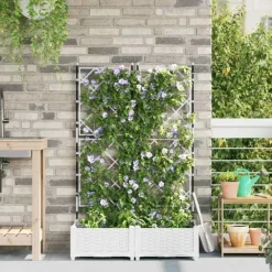 Online Moderne havekrukke med espalier 2 stk | Farve: Hvid | Størrelse: 80x40x125,5 cm Krukker & Plantebeholdere